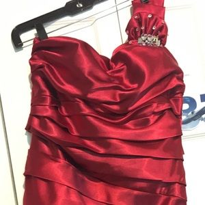 Red one shoulder dress